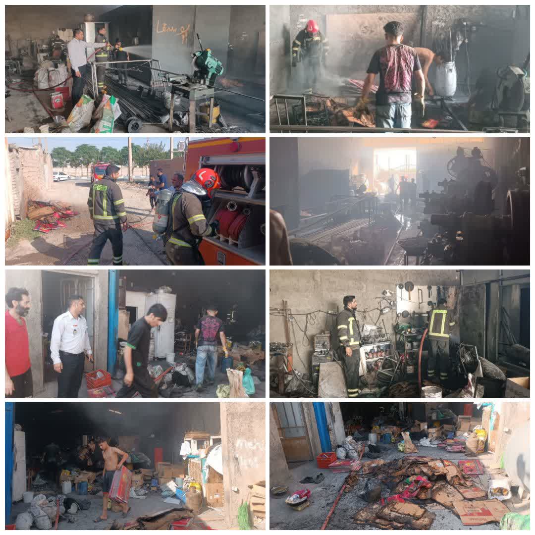  اطفای حريق کارگاه پرسکاری توسط آتش نشانی فرون آباد