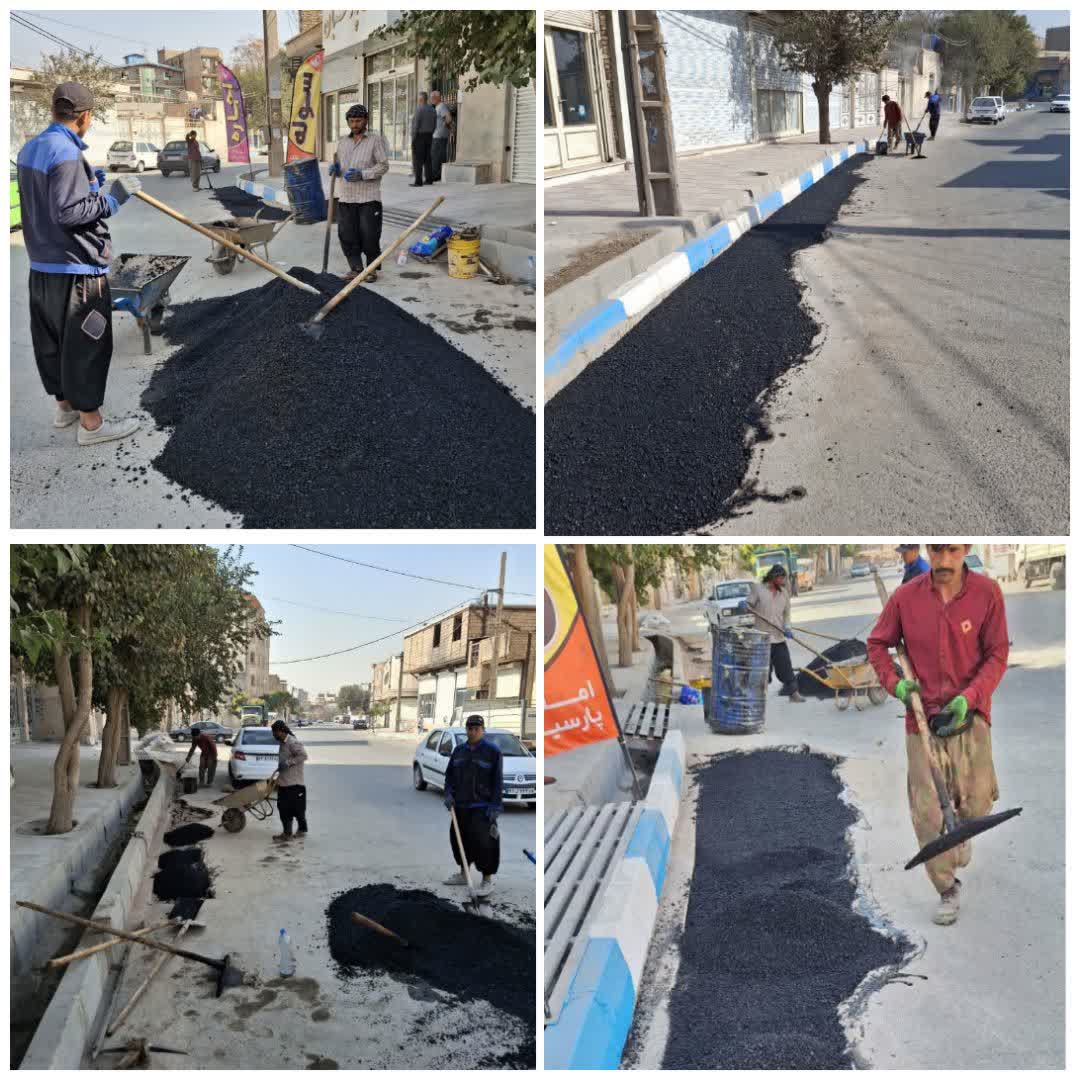  پروژه لکه گیری آسفالت معابر سطح شهر فرون آباد ادامه دارد