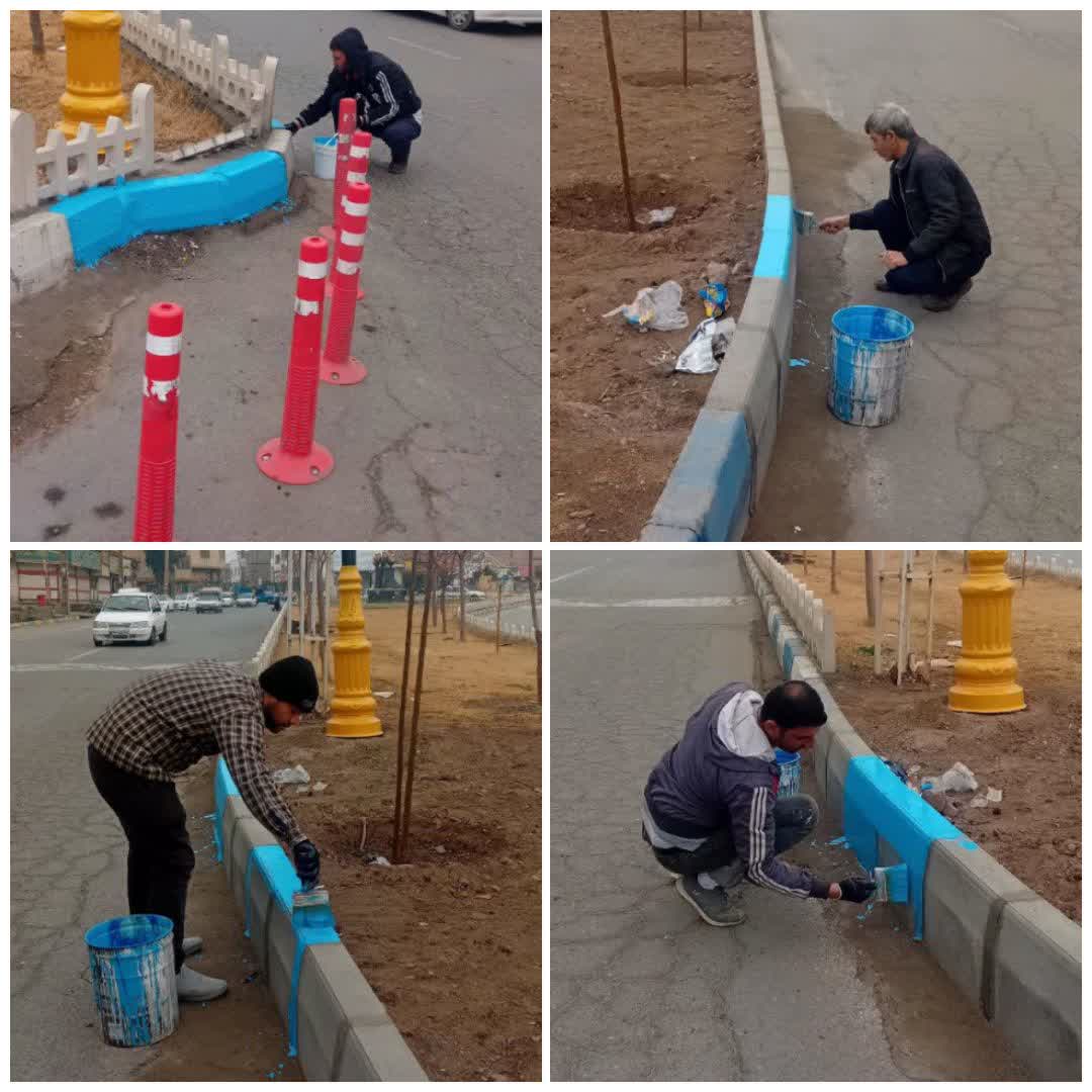 رنگ آمیزی جداول سطح شهر فرون آباد به منظور نوسازی شهری